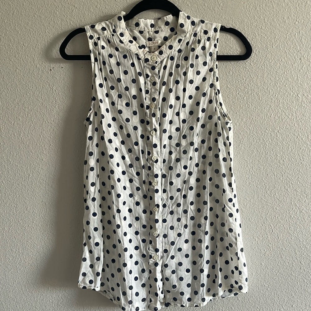 J.Crew Polka Dot Sleeveless Button-Up Blouse